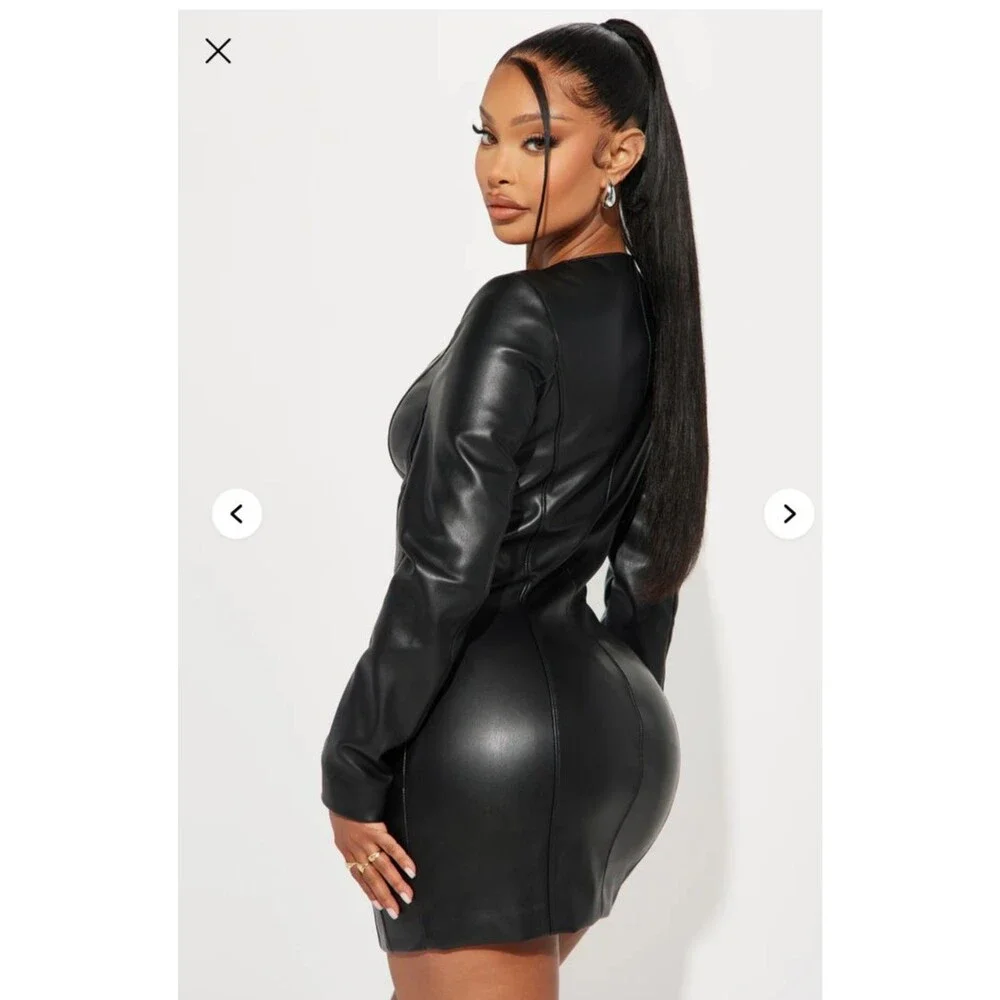 Fashion Nova Harley Faux Leather Mini Dress Size M NWT - Picture 3 of 10